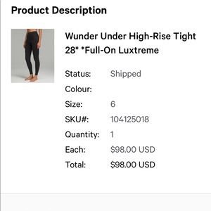 Lululemon wunder under 28” full on luxtreme